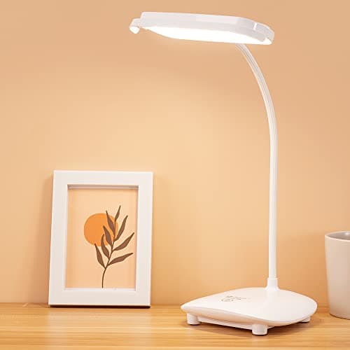 Image of Cordless Desk Lamp Reading Light 40 LED, Rechargeable Large Battery Operated 2400M Table Lamp Bedroom,Touch 3 Modes Dimmable,Small Kids Study Bedside Lamp,Two Ways Power,Gooseneck White