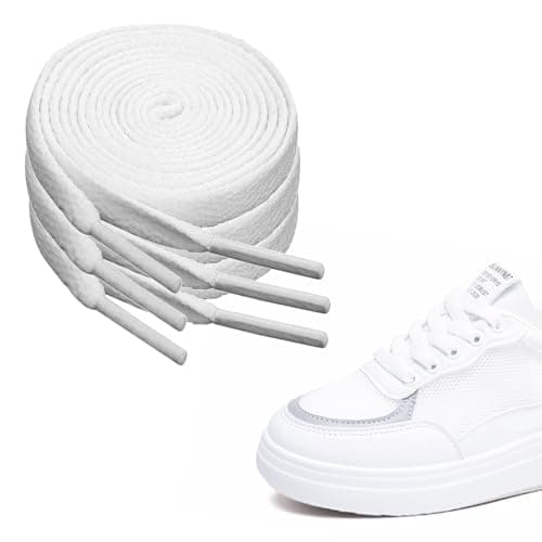 Image of Ouligay 3 Pairs Trainer Laces, 8mm Wide x 140cm Long Flat White Shoe Laces for Women & Men