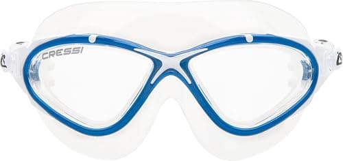 Image of Cressi Planet Goggles Clear/Frame Blue White - Premium Anti Fog Adult Swim Goggles Mask 100% Anti UV Clear/Frame Blue White, One Size