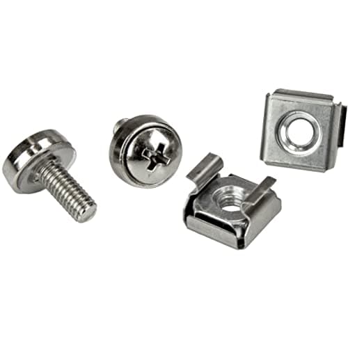Image of StarTech.com Rack Screws – 20 Pack – Installation Tool – 12 mm M5 Screws – M5 Nuts – Cabinet Mounting Screws and Cage Nuts (CABSCRWM520), silver cage nuts