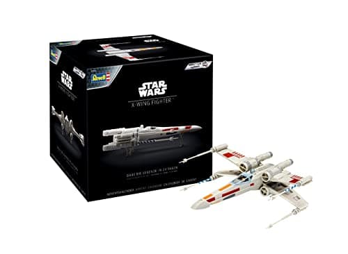 Image of Revell Easy-Click Advent Calendar 01035 Star Wars X-Wing Fighter 1:57 Scale Unbuilt/Unpainted/Click-Together (Non-Glue) Plastic Model Kit with Tools, Brush & Selected Aqua Color Paints, 18 Years+