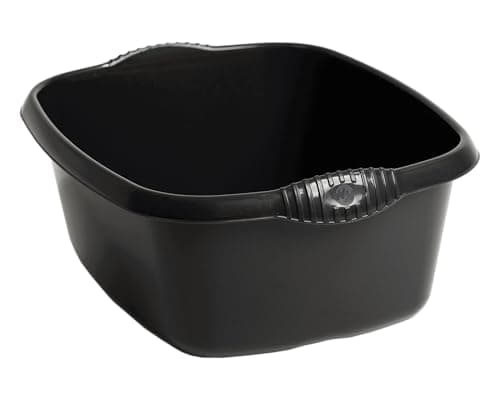 Image of Homey Mart Large Dish Drainer, Rectangular Washing Bowl 39cm, Large Cutlery Tray, Sink Tidy Organiser, Kitchen Caddy, Square Bowl 32cm,Laundry Basket, 25L & 50L Swing bins - Black - Rect Bowl 39cm