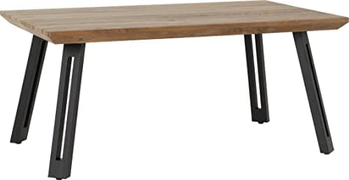 Image of Kelsey Stores Quebec Straight Edge Coffee Table Medium Oak Effect With Black Metal Legs