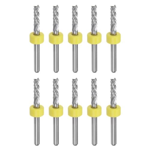 Image of sourcing map 10pcs End Mill Bits 3mm Solid Carbide CNC Router Bits Engraving Cutter Tools for PCB Circuit Board Milling Machine Wood Carving, 1/8" Straight Shank