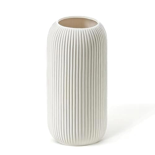 Image of Anquephd 20cm White Ceramic Vases for Pampas Grass,Minimalist Style Flower Vase for Modern Decor,for Entryway,Bookshelf,Fireplace,Shelf Decorative(White,20CM)