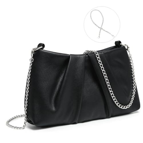 Image of Dasein Elegant Pleated Evening Bag Soft Vegan Leather Clutch Purse Dressy Formal Handbag with 2 Chain Straps for Women