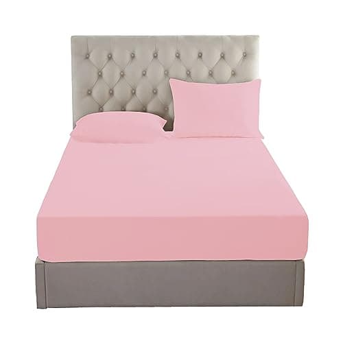 Image of 100% Egyptian Cotton 200 Thread Count Fitted Bed Sheets (4FT Small Double, Pink)