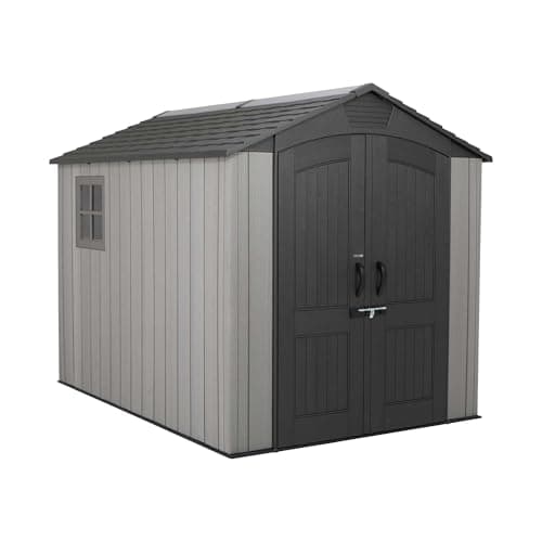 Image of Lifetime 60310 Garden Storage Shed, 7 x 9.5 ft (213 x 289 cm), High-Density Polyethylene (HDPE), Steel-Reinforced Apex Roof, Tan