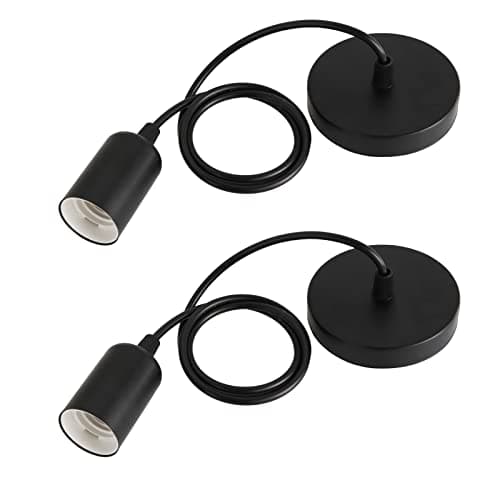 Image of 2 Pack Ceiling Pendant Light Fitting, E27 Screw Lamp Holder, with 100CM Adjustable Cable, Flex Cable Ceiling Rose, Industrial Style Ceiling Pendant Fitting(Black)