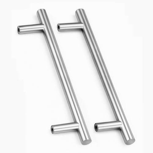 Image of Drenky 2 Pack Kitchen Door Handles, Kitchen Cupboard Handles Stainless Steel Silver T Bar 192mm Hole Centre with Screws for Wardrobe Cabinet Drawer