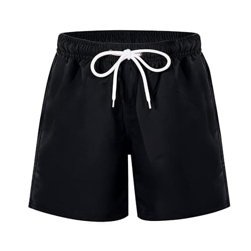 Image of TRAMLE Boys Swimming Shorts Quick Dry Board Trunks Casual Walking Sports Beach Shorts for Kids Toddler 13-14 Years Black
