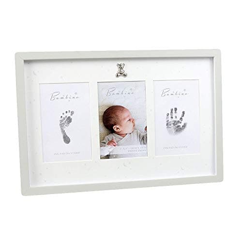 Image of Juliana Bambino Baby Grey Photo Picture Frame Hand + Foot Print Ink Pad Kit Newborn Baby Keepsake Gift