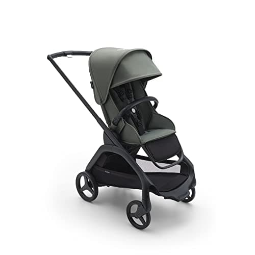 Image of Bugaboo Dragonfly City Pushchair, Lightweight Compact Baby Stroller with One Hand Easy Fold in Any Position, Full Suspension, XL Underseat Basket, Black Chassis and Forest Green Sun Canopy