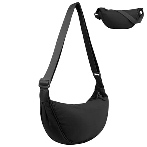 Image of TIECHI Crescent Cross Body Bag Women, Small Bags for Women with Adjustable Strap, Nylon Handbags & Shoulder Bags Chest Bag for Travel Daily Use, Black