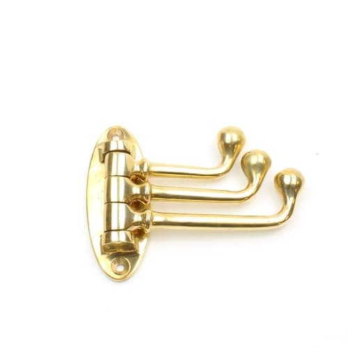 Image of Oakcrafts Ball End Swivel Triple Coat Hook in Polished Brass - Made from Solid Brass