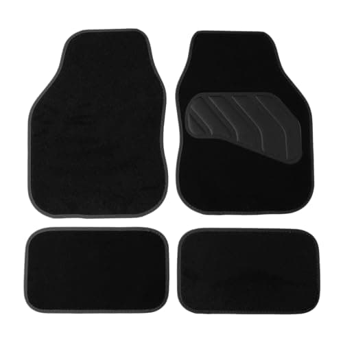 Image of Sakura Floor Mats For Cars SS5470 - 'Pastel' Black Carpet Black Trim - Full Set Of 4 Universal Fit - Hard-Wearing Pile, Anti-Slip Backing, UK Made, Heelpad