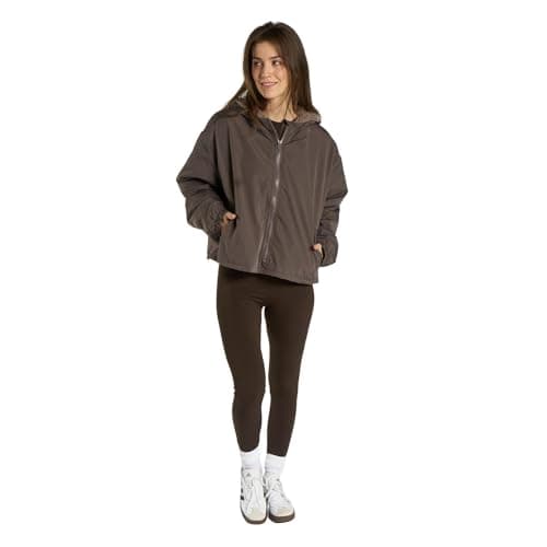 Image of OHS Rain Coats for Women, Cropped Waterproof Jacket Fleece Lining Dry Robes Adult Womens with Hood & Pockets Cropped Coat Lightweight Changing Robe for Outdoor Activities, Brown - S/M
