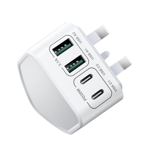 Image of USB C Plug UK, 40W 4-Port USBC Plug Fast Charge Multi Charger Plug Dual PD Power Adapter +QC Wall Charger Head Multiport Type C Charging Plug for iPhone 17 16 15 14 13 12 11 Pro Max, Samsung, iPad