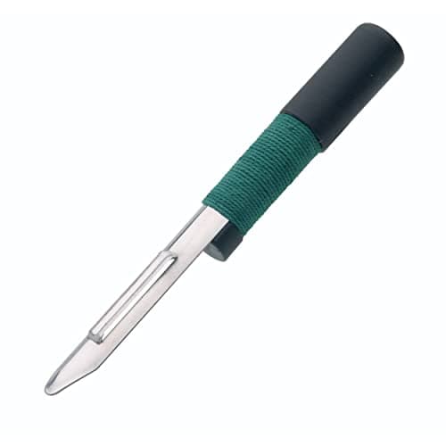 Image of KitchenCraft Traditional Lancashire Potato Peeler, Plastic/Stainless Steel Peeler for Kitchen, Black/Green, 16cm (6.5'')