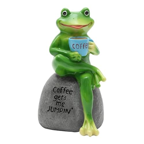 Image of POXIAOER Garden Ornaments Outdoor Animals Sculptures & Statues Garden Desktop Decorations Holiday Festival Birthday for Friends Family Small Resin Frog Ornament(Frog)