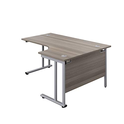 Image of Office Hippo - L Shaped Office Desk 160 x 120cm. Large Corner Computer Desk For Home Office With Integrated Cable Ports, Ideal For Work, Study, Gaming And Hobby Workstation (Grey Oak/Silver)