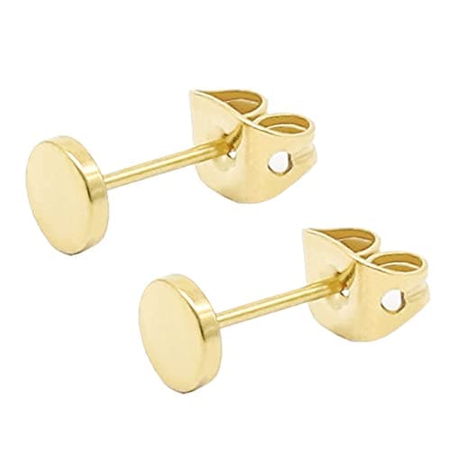 Image of Artskin 18K Gold Plated Flat Dot Stud Earrings for Women Men Girls Titanium Earrings Hypoallergenic 5mm Gold Round Disc Circle Earrings for Sensitive Ears (5mm, Gold)