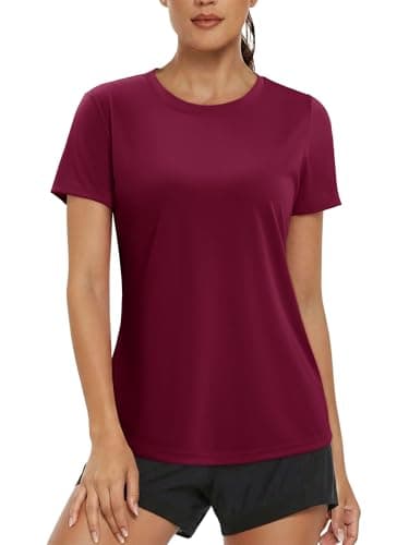 Image of Magritta Gym Wear Womens Tops Running Sports Yoga Tshirt Short Sleeve Crew Neck Summer Ladies T Shirts Workout Clothes Hiking Activewear Top Red Small, 8-10
