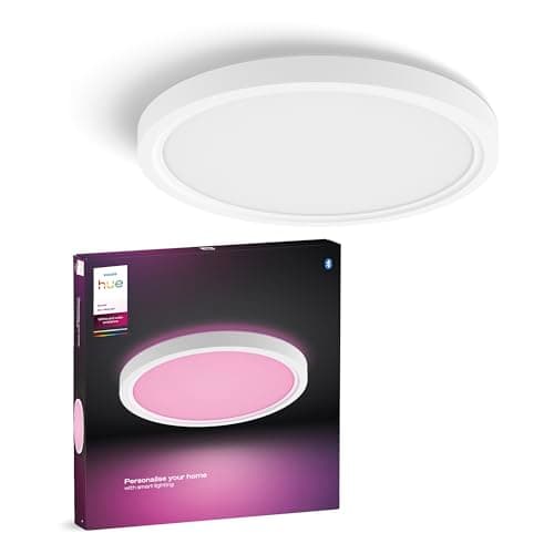Image of Philips Hue Devote Smart LED Panel Light, White and Color Ambiance, Round 30cm, 16.6W, 2000 Lumens, White Frame for Indoor Home Lighting, Ceiling, Living Room, Kitchen, Hallway, 1 Pack, S