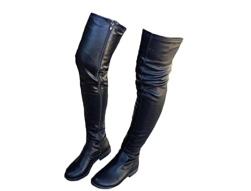 Image of FUIPOT Straight Boots, Women's Over The Knee Boots Round Toe Low Square Heel Side Zipper Over The Knee Boots Patent Leather Slim Fit Large Size Fashion Women's Boots,Black,10 UK