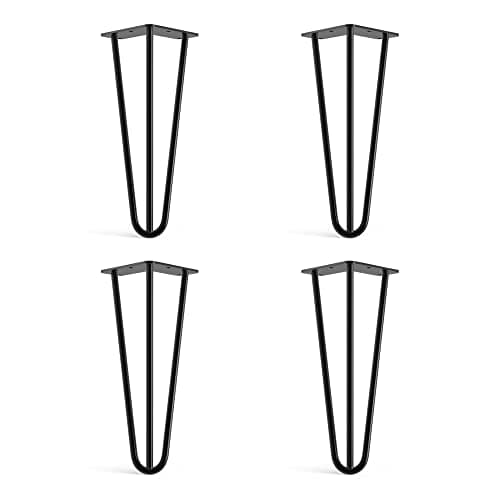 Image of 4 x Hairpin Legs from DT IRONCRAFT - 30cm 3 Rod / 10mm, Black - Low Coffee Table Legs with Floor Protector Feet & Screws