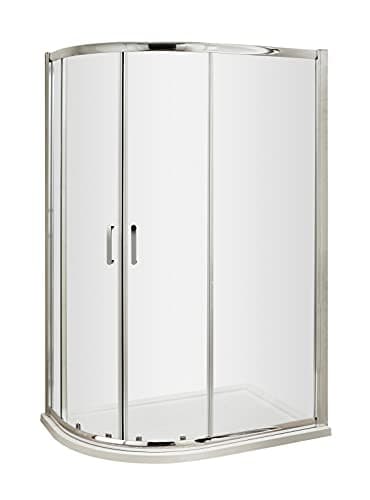 Image of nuie AQU129H3 Pacific Modern Bathroom Easyfit Offset Quadrant Shower Enclosure with Sliding Doors, 6mm Toughened Safety Glass and Round D-Handle, 1200mm x 900mm, Polished Chrome