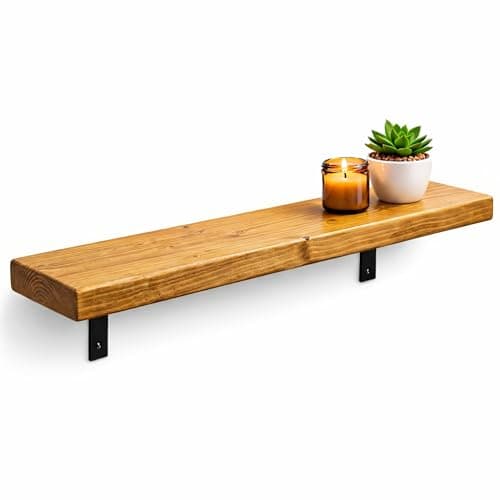 Image of MKGT Radiator Shelf Solid Wood with Brackets | Rustic Wood Above Radiator | Radiator Cover Shelf for Hallway & Living Room – UK Handmade (Rustic Pine, 70 cm)