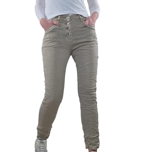 Image of Karostar Women's Stretch Jeans, Basic Boyfriend Trousers, Twill Pants with Button Placket, Classic beige, XL