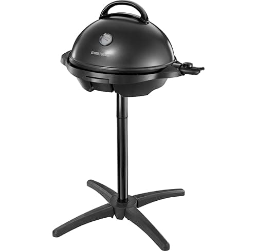 Image of George Foreman Indoor Outdoor BBQ Electric Grill [1500cm2 cooking surface, Variable temperature control & viewing gauge, Use with or without stand, Easy clean removable plate, Drip tray] Black 22460