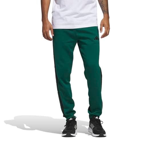 Image of adidas Men's Essential Three Stripes Fleece Pant, Collegiate Green/Black, L