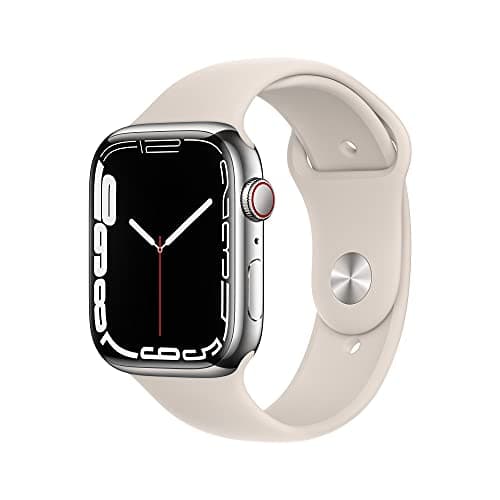 Image of Apple Watch Series 7 (GPS + Cellular, 45MM) - Silver Stainless Steel Case with Starlight Sport Band (Renewed)