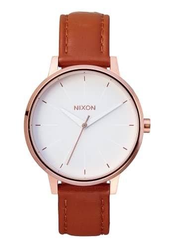 Image of NIXON Kensington Leather Rose Gold/White/Saddle Casual Designer Women’s Watch (37mm. Rose Gold & White Face/Saddle Leather Band)