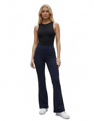 Image of INSAFIANS Women’s Bootcut Trousers Elasticated Waist Formal Casual Wear Pull-On Flared Jersey Stretch Trousers (Navy L25 W12)