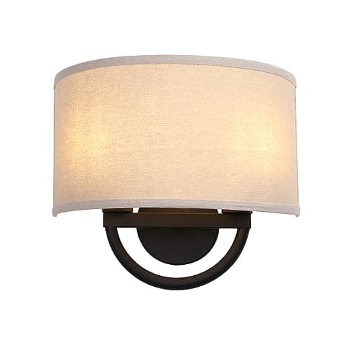Image of JIMUBEAM Industrial 2-Lights Wall Light Lamps with Linen Fabric Shade, Double Wall Sconce Fixtures Decor for Hallway Bedroom Living Room Bathroom Stairway