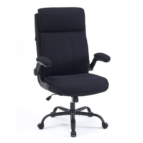 Image of CASTLOVE Ergonomic Office Chair for Home - Computer Desk Chair with Back Support - Flip Up Armrest - High Back - Height Adjustable - Rocking Function (Fabric Office Chair Black Max 150 kg)