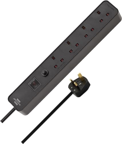 Image of Brennenstuhl Ecolor 4-gang Extension Lead (Power Strip 4-gang with Safety Fuse Button, switch and 1,5m cable, 90° angle of sockets) black