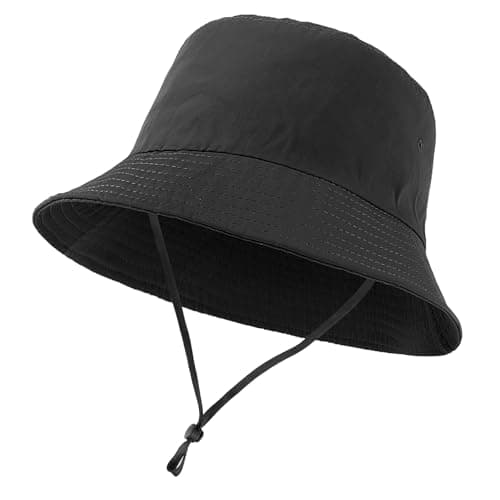 Image of NOEMIN Men's Bucket Hat - Oversize XL/XXL/XXXL Quick Dry Fisherman Hat Lightweight Sun Protection Foldable Adjustable with Chin Strap for Beach Travel and Outdoor Activities Black