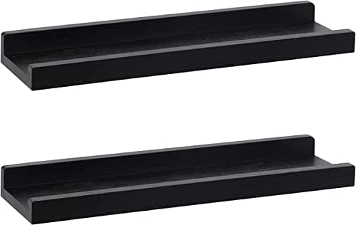 Image of PHOENANCEE Solid Wood, 43cm Wall Picture Shelves Ledge, Rustic Wood Floating Shelf, Decorative Display Photo Racks For Living Room, Kitchen, Bedroom, Kitchen, Books, Set of 2,Black