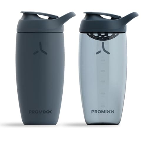 Image of Promixx PURSUIT Protein Shaker Bottle 2-Pack – Premium Sports Shaker Bottles for Protein Mixes and Supplement Shakes – Stainless Steel 550ml, Ecozen 700ml, Midnight Blue
