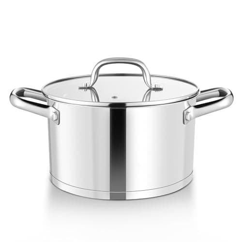 Image of HaWare 4.5L Stock Pot, 22cm Stainless Steel Stockpot with Clear Lid, Tri-Ply Bottom Cooking Pot for Pasta/Meat/Soup, Suit for Induction/Electric/Gas/Ceramic, Healthy & Easy Clean