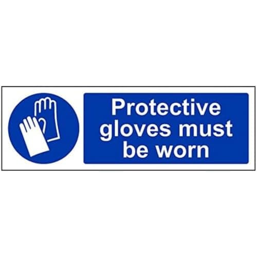 Image of V Safety Protective Gloves Must Be Worn PPE Sign - 300mm x 100mm - 1mm Rigid Plastic