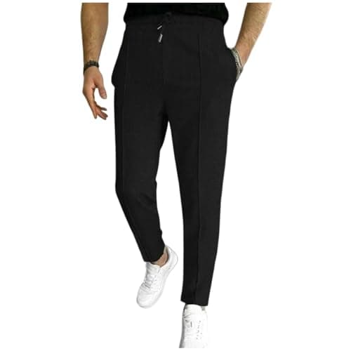 Image of WISEHUBY Men'S Stylish Pants - Casual Sports Slim Fit With Adjustable Drawstring Secure Pockets For All Seasons - Perfect Outdoor Joggers-Xxxl-Black-B