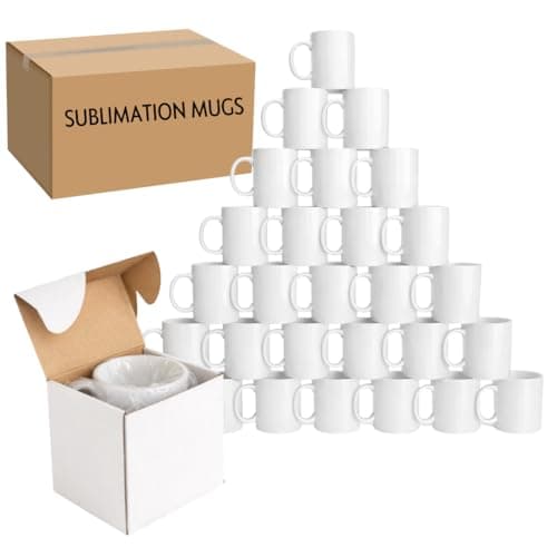 Image of Trendi Sublimation Mugs 11oz – Pack of 72 pcs Blank White Ceramic Coffee Mugs with Large Handle, Dishwasher Safe Sublimation Blanks for Heat Press Printing, Each with Gift Box