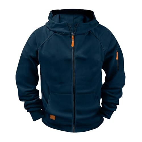 Image of Hoodies for Teen Boys Cargo Military hoodie Jacket Full Zip Sweatshirt Long Sleeve Casual Plain Hoody Multi Pockets Sport Hooded Sweatshirts Comfortable Workout Gym Outdoor (Navy, 11-12 Years)