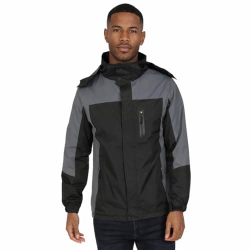 Image of Blu Apparel Mens Outdoor Waterproof Rain Jacket Premium Branded Windproof Everyday Wear Jackets for Men (UK, Alpha, L, Regular, Regular, Black/Grey)